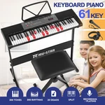Mustar 61KEY Lighted Up Electric Piano Keyboard W/stool,headset,microphone,black. Fixed Price $81.99.
