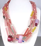 Vtg. Tom Andre Multi Strand Hand Blown Art Glass Freshwater Pearl Necklace. Fixed Price $110.00.