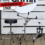 Drum Throne, Foot Kick Pedal & Snare Stand (3 Piece) Hardware Bundle Pack. Fixed Price $80.00.