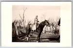 Reed's Spring Mo Pearl Ross Horse Long Coat Farm Fence C1920 Rppc. Fixed Price $17.00.