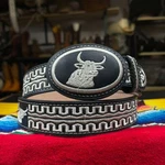 Kid's Bull Design Cowboy Belt. White Embroidered Western Cinto Pa Nino. Fixed Price $36.99.