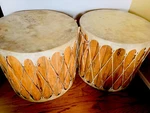Night Stands Large Drums Rawhide Style - Diameter 23 Height 20. Fixed Price $2199.99.