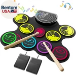 Electronic Drum Set, 10 Pads Roll-up Practice With Pedals & Sticks. Fixed Price $82.00.