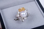 Iris-spira Japanese Akoya Pearl PT900/18K Gold Diamond Ring 9.5-10.0MM. Fixed Price $4100.00.