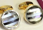 Strip Cufflinks Inlay White Mother Of Pearl Toggle Backs Gold Tone Round A72+. Fixed Price $36.80.