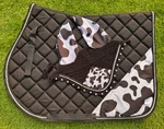 Cow Print Saddle Pad Set English With Matching Fly Bonnet. Fixed Price $69.99.
